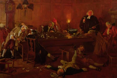 Der Reverend Geoffrey Shovel, Flottenkaplan, mit seinen Trinkgefährten